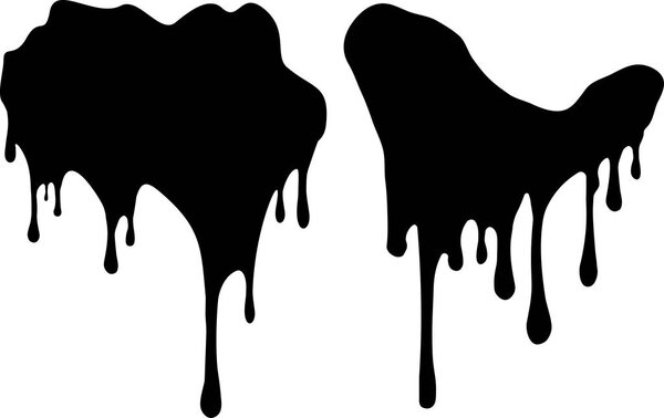 Pair of black decors with paint drips. Vector illustration for your design.