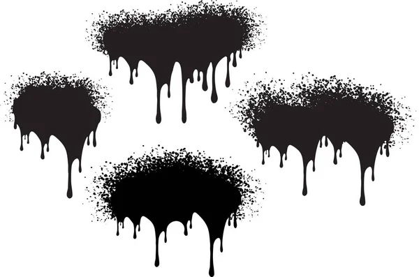 Set Black Grunge Decors Paint Drips Spray Blobs Vector Illustration — Stock Vector