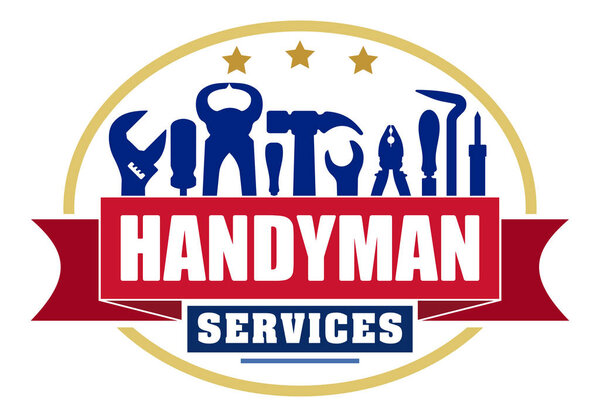 Handyman services vector logo with set of workers tools. 