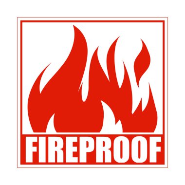 Fireproof square icon, logo design, sign, red label with blazing flame. clipart