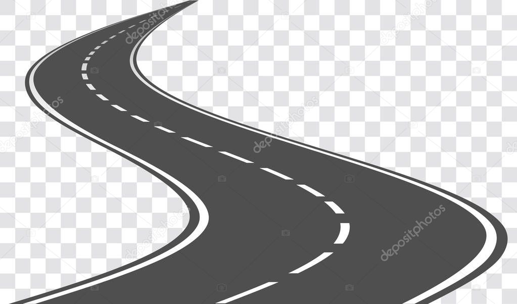 Vector winding road isolated on transparent background.