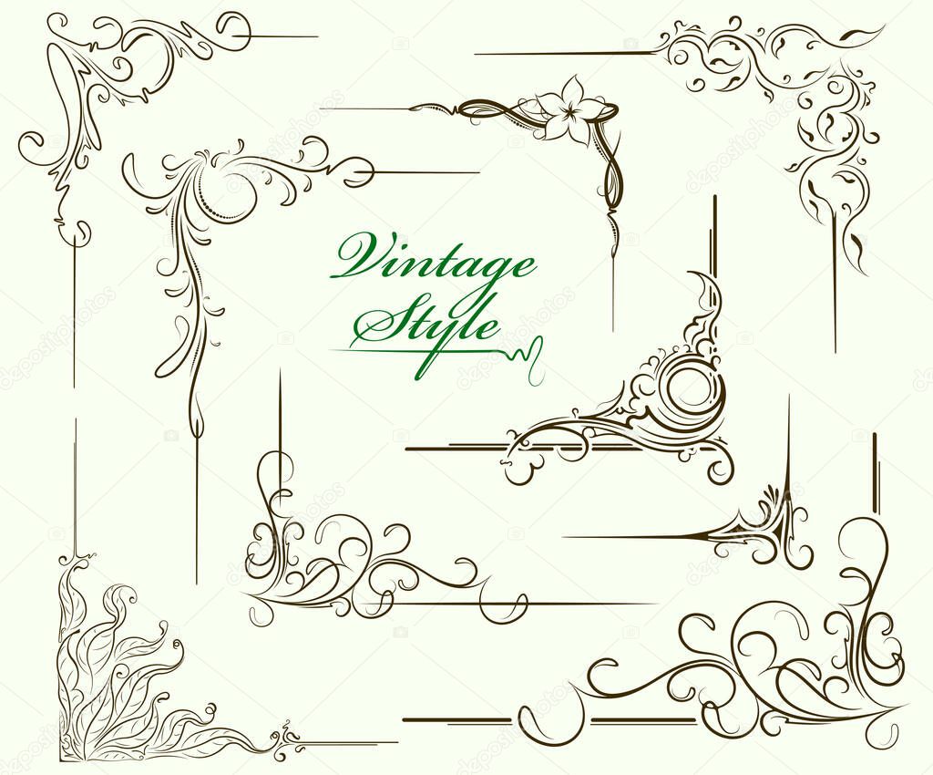 Set of decorative corners, design elements, elegant borders for your design, vector illustration