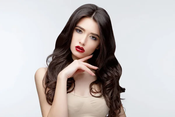 Brunette asian girl with long curly hair — Stock Photo, Image