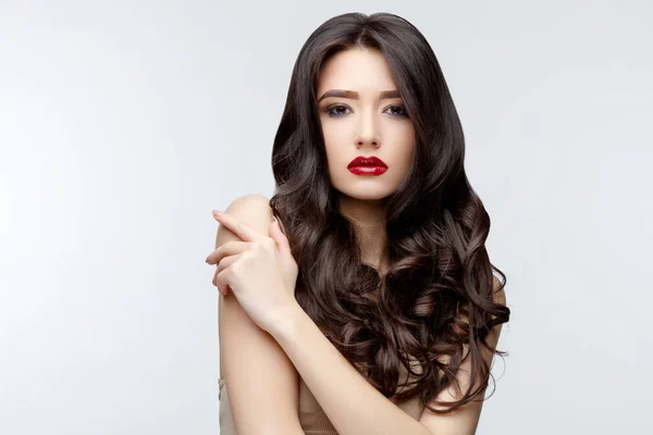 Brunette asian girl with long curly hair — Stock Photo, Image