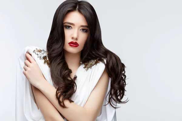 Brunette asian girl with long curly hair — Stock Photo, Image