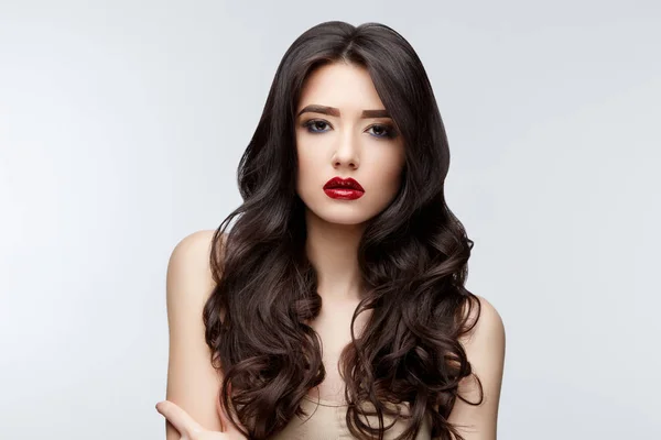 Brunette asian girl with long curly hair — Stock Photo, Image