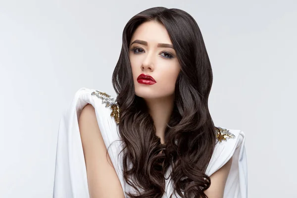 Brunette asian girl with long curly hair — Stock Photo, Image