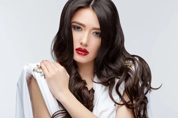 Brunette asian girl with long curly hair — Stock Photo, Image