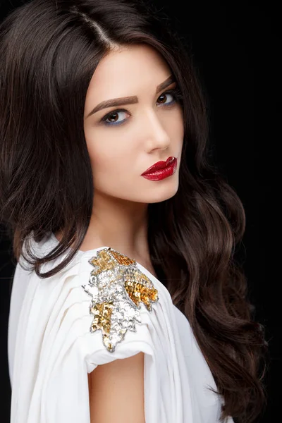 Brunette asian girl with long curly hair — Stock Photo, Image