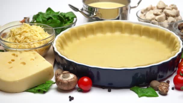 Massa Pão Curto Para Assar Torta Quiche Forma Cozimento Cerâmica — Vídeo de Stock