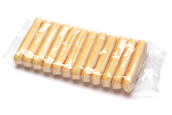 Traditional Italian Savoiardi ladyfingers Biscuits on White Background — Stock Photo, Image