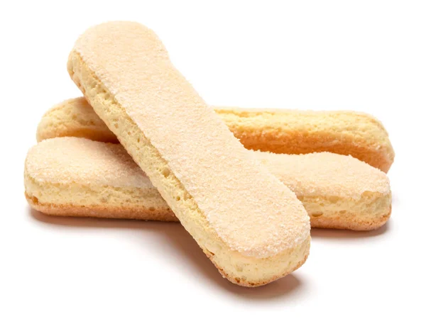 Biscoitos tradicionais italianos Savoiardi ladyfingers em fundo branco — Fotografia de Stock