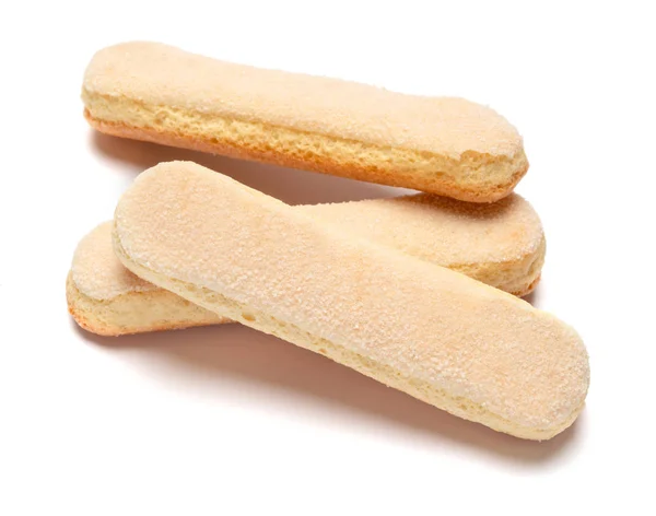 Biscoitos tradicionais italianos Savoiardi ladyfingers em fundo branco — Fotografia de Stock