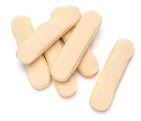 Biscoitos tradicionais italianos Savoiardi ladyfingers em fundo branco — Fotografia de Stock