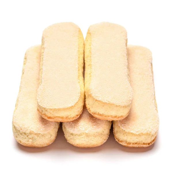 Biscoitos tradicionais italianos Savoiardi ladyfingers em fundo branco — Fotografia de Stock