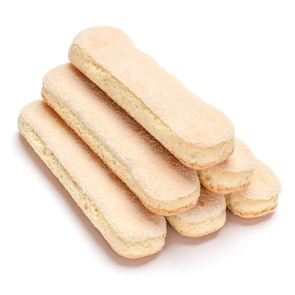 Biscoitos tradicionais italianos Savoiardi ladyfingers em fundo branco — Fotografia de Stock