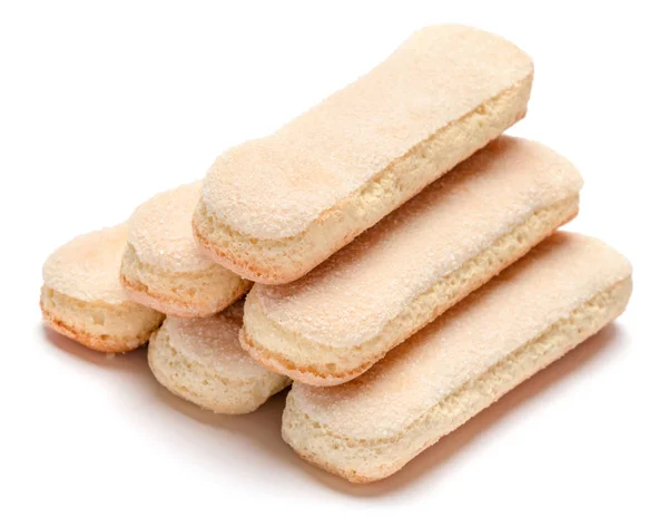 Biscoitos tradicionais italianos Savoiardi ladyfingers em fundo branco — Fotografia de Stock