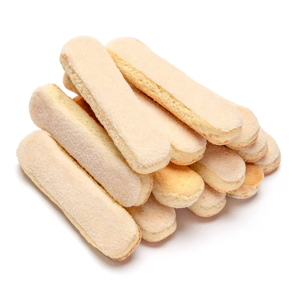 Biscoitos tradicionais italianos Savoiardi ladyfingers em fundo branco — Fotografia de Stock