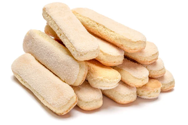 Traditional Italian Savoiardi ladyfingers Biscuits on White Background — Stock Photo, Image