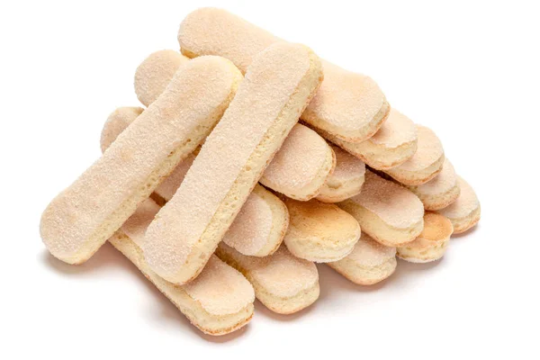Biscoitos tradicionais italianos Savoiardi ladyfingers em fundo branco — Fotografia de Stock