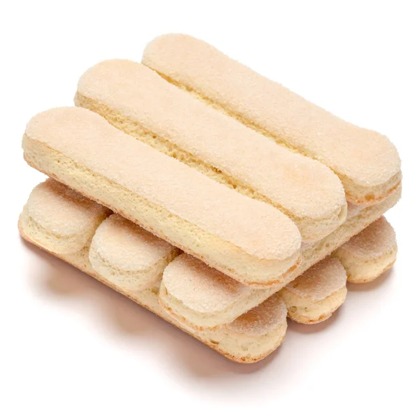 Biscoitos tradicionais italianos Savoiardi ladyfingers em fundo branco — Fotografia de Stock