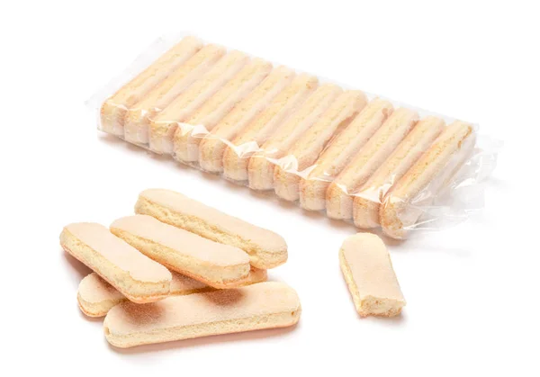 Biscoitos tradicionais italianos Savoiardi ladyfingers em fundo branco — Fotografia de Stock