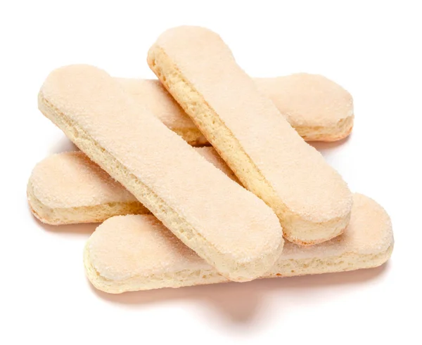 Biscoitos tradicionais italianos Savoiardi ladyfingers em fundo branco — Fotografia de Stock