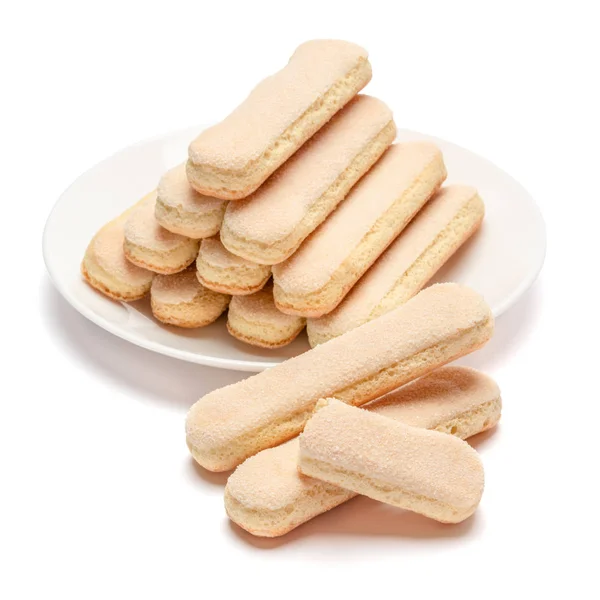 Traditional Italian Savoiardi ladyfingers Biscuits on White Background — Stock Photo, Image