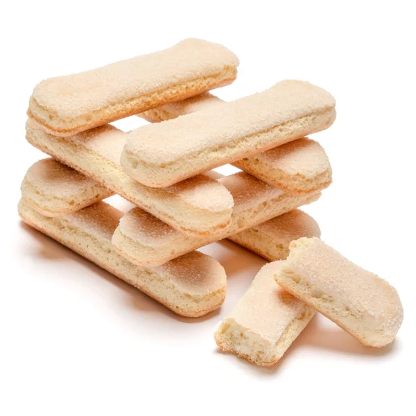 Biscoitos tradicionais italianos Savoiardi ladyfingers em fundo branco — Fotografia de Stock