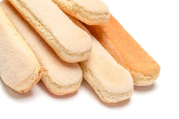 Biscoitos tradicionais italianos Savoiardi ladyfingers em fundo branco — Fotografia de Stock