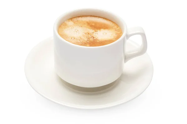 Tazza di espresso caldo fresco italiano isolato su sfondo bianco — Foto Stock