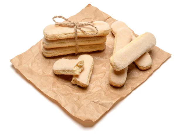 Galletas tradicionales italianas Savoiardi ladyfingers sobre papel artesanal — Foto de Stock