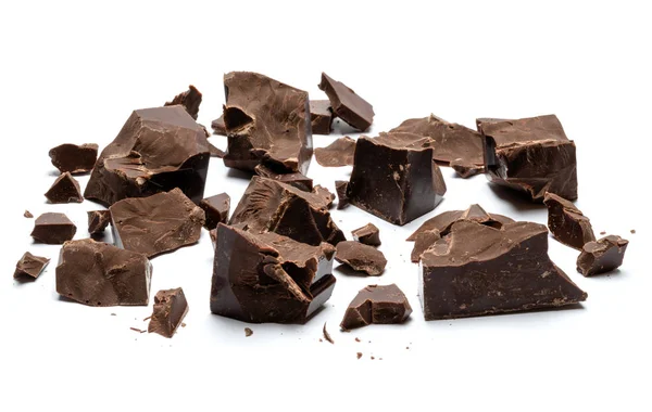 Sötét vagy tej organikus csokoládé darabok izolált fehér háttér — Stock Fotó