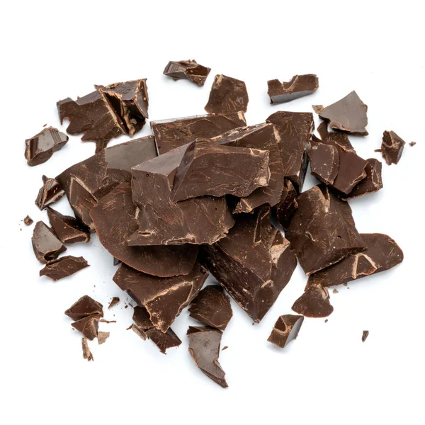Tmavé nebo mléčné organické kousky čokolády izolované na bílém pozadí — Stock fotografie