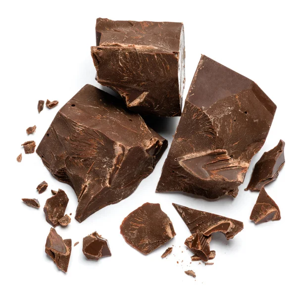 Sötét vagy tej organikus csokoládé darabok izolált fehér háttér — Stock Fotó