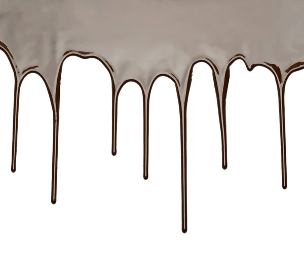 Close up de chocolate derretido ou xarope no fundo branco com caminho de recorte — Fotografia de Stock