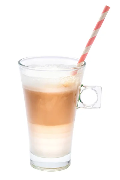 Üveg friss latte kávé izolált fehér háttér Vágógörbe — Stock Fotó