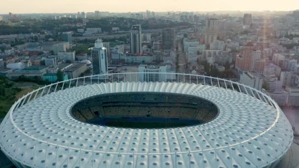 Evening cityscape aerial view of Kiev Olympic Stadium June 2019 — Stock Video