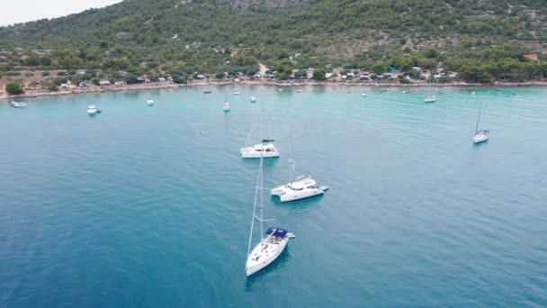Aerial drone shot of marina bay in adriatic sea, Croatia — Stock Video