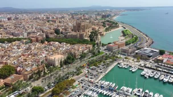 Aerial drone video footage of Marina Palma de Mallorca — Stock Video