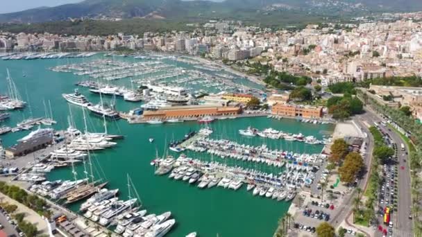 Aerial drone video footage of Marina Palma de Mallorca — Stock Video