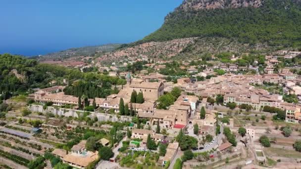Aerial Drone video footage of Valdemossa town, Mallorca — Stock Video
