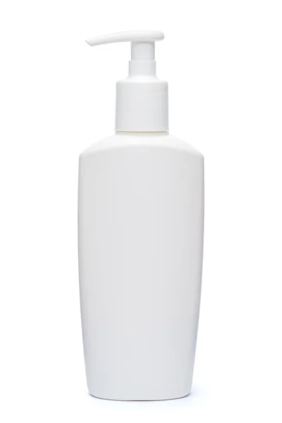 Bílá láhev krém, krém nebo tekuté mýdlo izolované na bílém pozadí — Stock fotografie