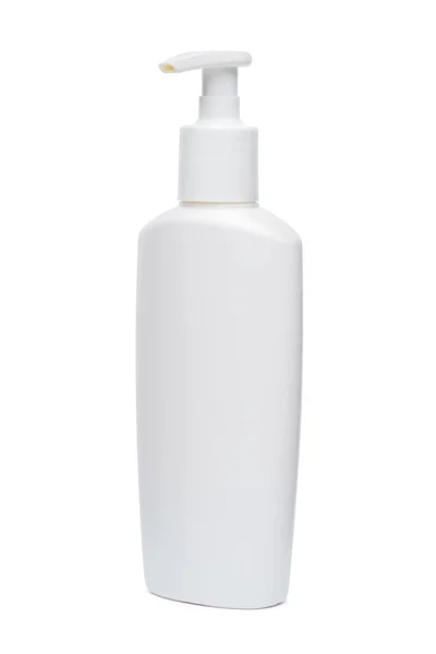 Witte fles crème, lotion of vloeibare zeep geïsoleerd op witte achtergrond — Stockfoto