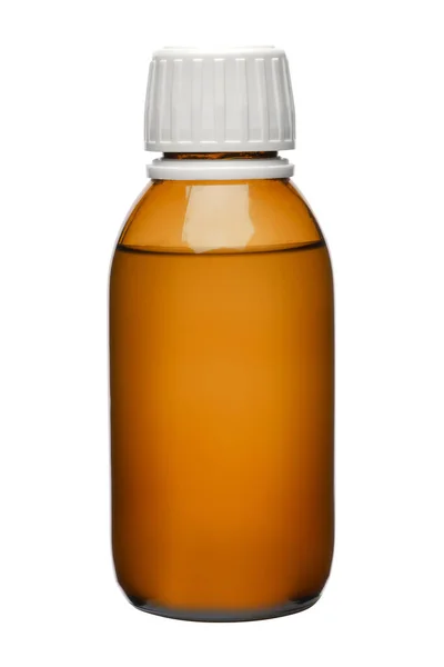 Lék láhev sirup izolované na bílém pozadíf s výstřižkem cestu — Stock fotografie