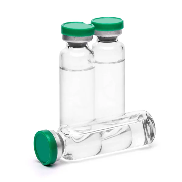 Ampoule médicale avec médicament ou vaccin isolé sur fond blanc avec voie de coupure — Photo