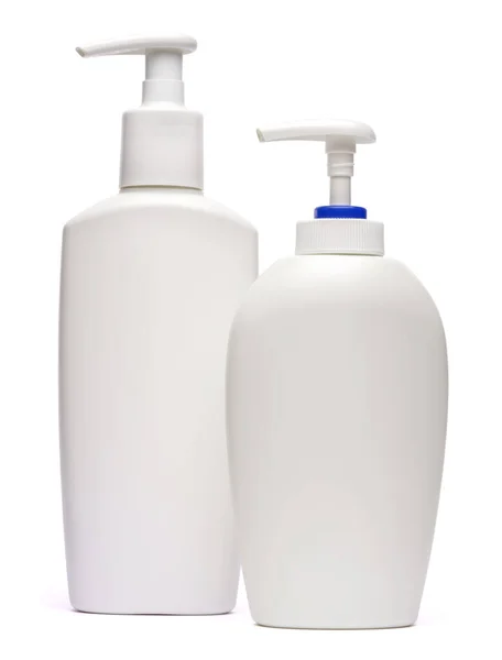 Bílá láhev krém, krém nebo tekuté mýdlo izolované na bílém pozadí — Stock fotografie