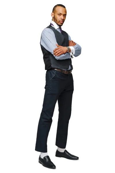 Full length studio shot of a african-american businessman Isolated on white background — Stock Photo, Image