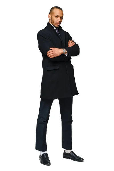 Студійний знімок афро-американського бізнесмена в пальто Ізольовані на білому тлі — стокове фото