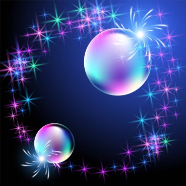 Kabarcıklar ve ışıltı yıldız parlak arka plan  